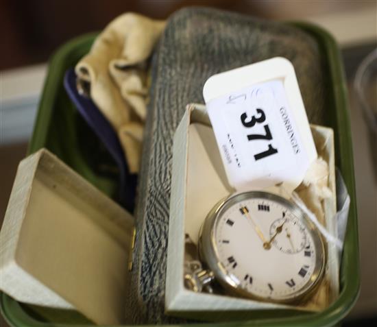 Two open face pocket watches, 2 small trench art shell cases, carnelian-set swivel fob, tiepin, Rolls Razor, buttons etc(-)